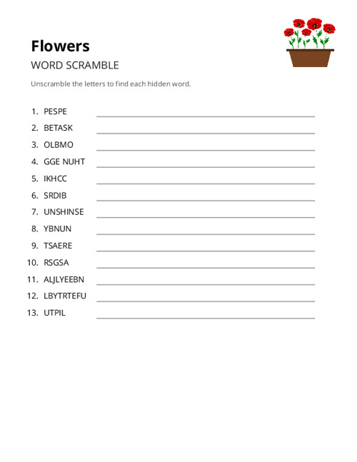 Flowers Crossword Puzzle