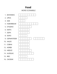 Food word scramble puzzle