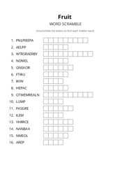 Fruit word scramble puzzle