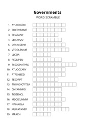 Governments word scramble puzzle