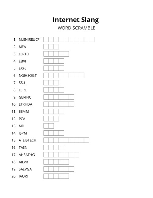 Internet Slang Word Scramble Puzzle