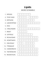 Lipids word scramble puzzle
