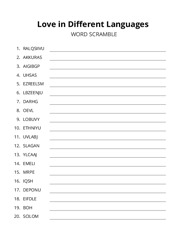 Love in Different Languages word scramble puzzle