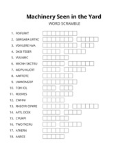 Machinery Seen in the Yard word scramble puzzle