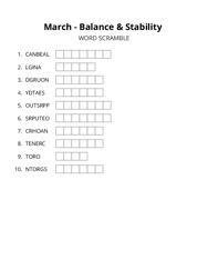 March - Balance & Stability word scramble puzzle