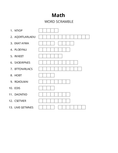 Math Crossword Puzzle