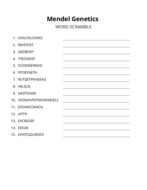 Mendel Genetics Crossword Puzzle