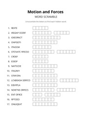 Motion and Forces word scramble puzzle