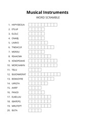 Musical Instruments word scramble puzzle