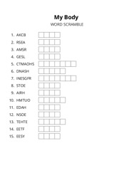 My Body word scramble puzzle