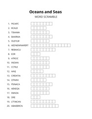Oceans and Seas word scramble puzzle