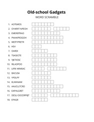 Old-school Gadgets word scramble puzzle