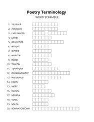 Poetry Terminology word scramble puzzle
