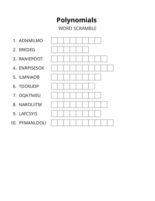 Polynomials Word Scramble Puzzle