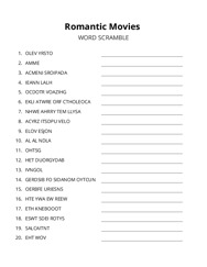 Romantic Movies word scramble puzzle