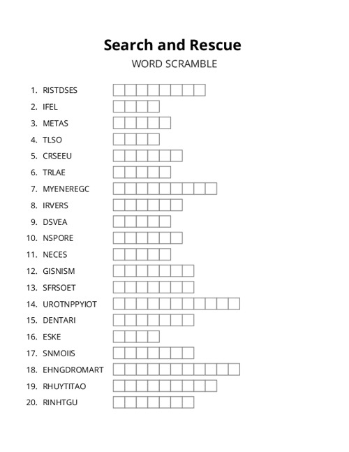 Search and Rescue Word Scramble Puzzle