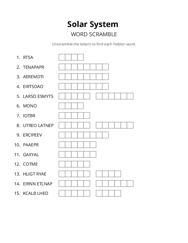Solar System word scramble puzzle