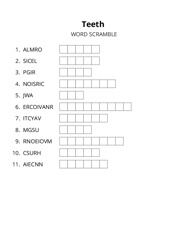 Teeth word scramble puzzle