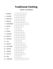 Traditional Clothing word scramble puzzle