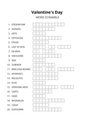 Valentines Day word scramble puzzle