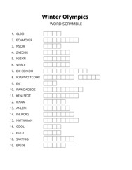 Winter Olympics word scramble puzzle