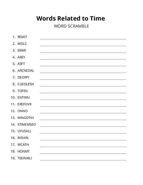 Words Related to Time Word Scramble Puzzle