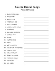 Bourne Chorus Songs word scramble puzzle