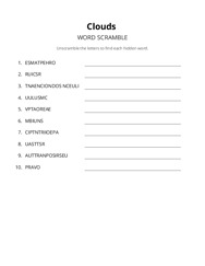 Clouds word scramble puzzle