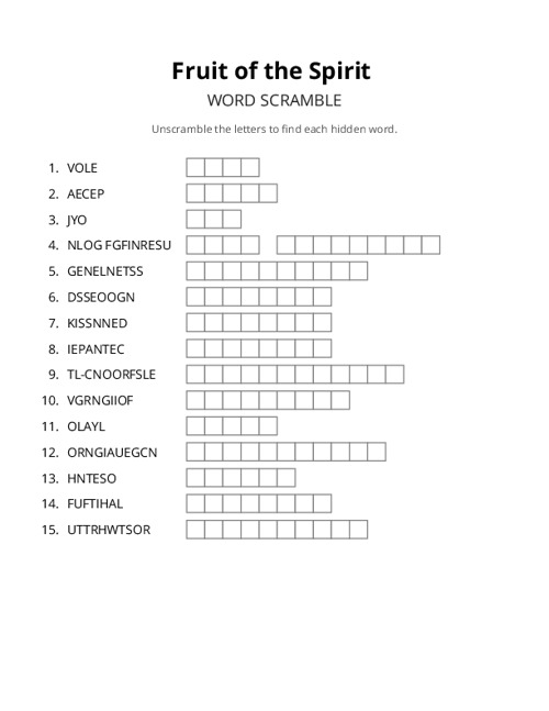 Fruit of the Spirit Crossword Puzzle