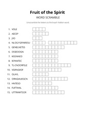 Fruit of the Spirit word scramble puzzle