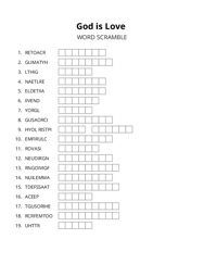 God is Love word scramble puzzle