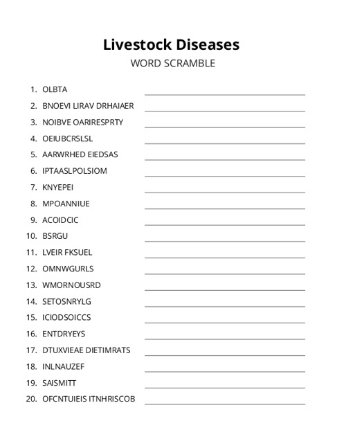 Livestock Diseases Crossword Puzzle
