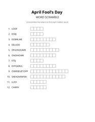 April Fool’s Day word scramble puzzle