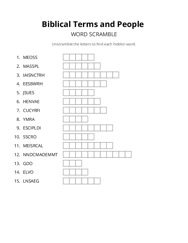 Biblical Terms and People word scramble puzzle