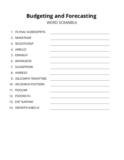 Budgeting and Forecasting Word Scramble Puzzle