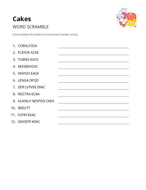 Cakes Word Scramble Puzzle