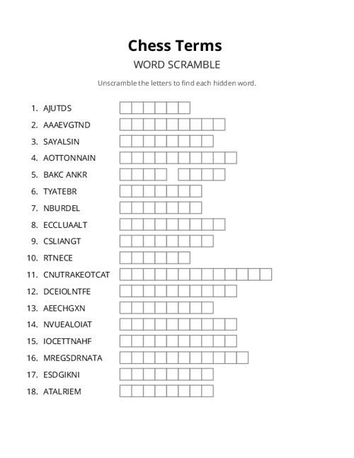 Chess Terms Word Scramble Puzzle
