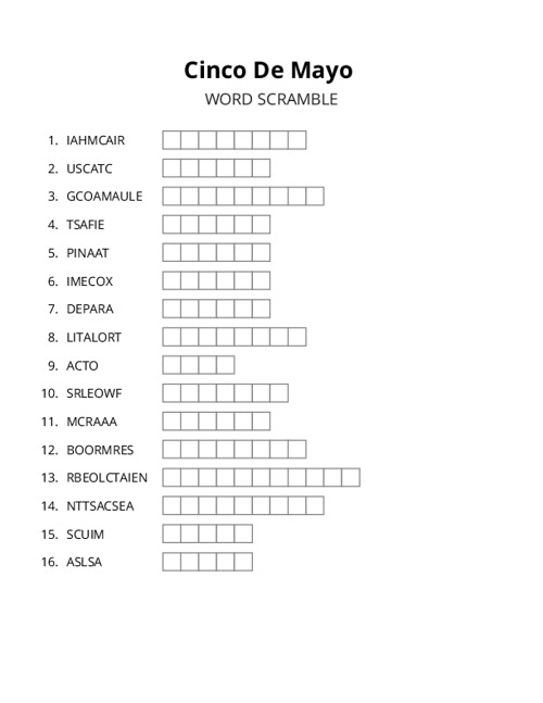 Cinco De Mayo Word Scramble Puzzle
