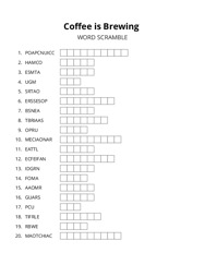 Coffee is Brewing word scramble puzzle