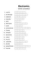 Electronics word scramble puzzle