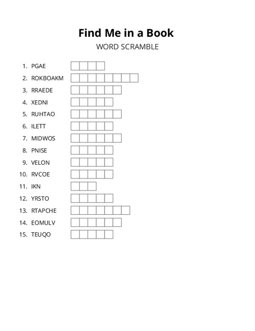 Find Me in a Book Word Scramble Puzzle