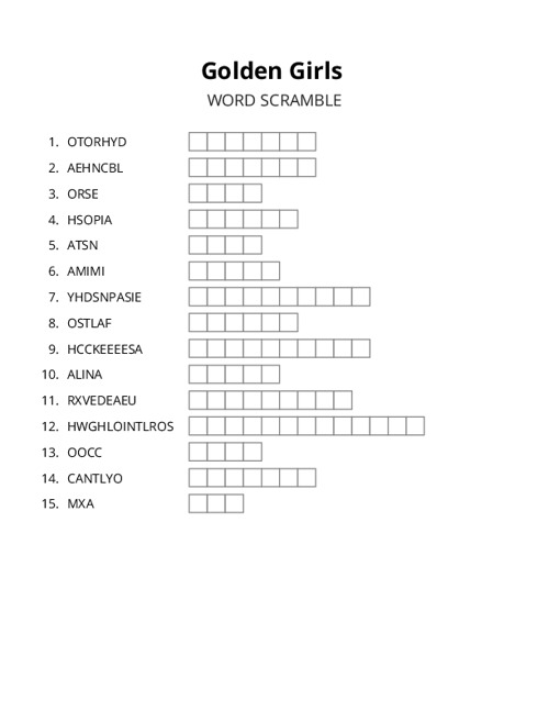 Golden Girls Word Scramble Puzzle