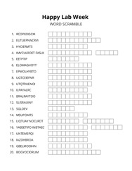 Happy Lab Week word scramble puzzle