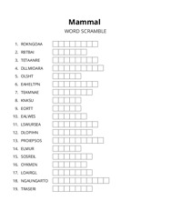 Mammal word scramble puzzle