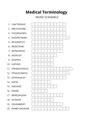 Medical Terminology word scramble puzzle