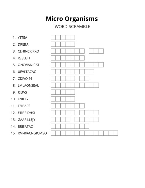 Micro Organisms Word Scramble Puzzle