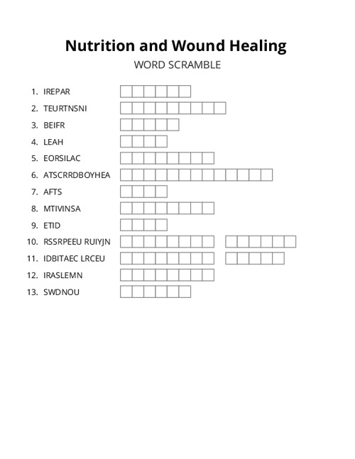 Nutrition and Wound Healing Word Scramble Puzzle