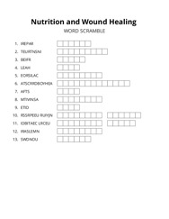 Nutrition and Wound Healing word scramble puzzle