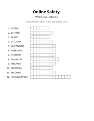 Online Safety word scramble puzzle