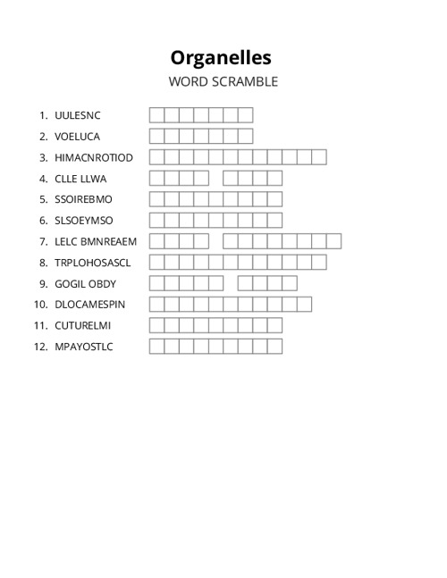 Organelles Word Scramble Puzzle